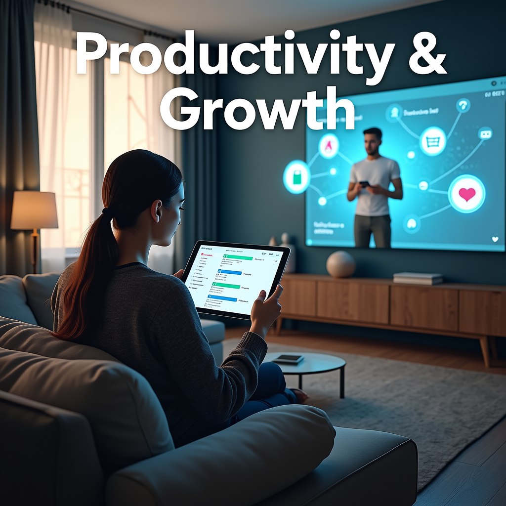 A photorealistic image depicting an AI-powered dashboard displaying real-time business analytics and automated workflows. The dashboard is sleek and modern, with clear and concise visualizations. The color palette consists of blues and greens, symbolizing efficiency and data-driven decision-making.